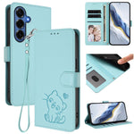 Custodia per telefono in pelle con ciondolo a forma di gatto e cuore in rilievo, completa di cinturino da polso., For Galaxy S26 FE 5G, For Samsung Galaxy S26+ 5G