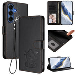 Custodia per telefono in pelle con ciondolo a forma di gatto e cuore in rilievo, completa di cinturino da polso., For Galaxy S26 FE 5G, For Samsung Galaxy S26+ 5G