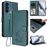 Custodia per telefono in pelle con ciondolo a forma di gatto e cuore in rilievo, completa di cinturino da polso., For Samsung Galaxy A26 / A17, For Samsung Galaxy A06 / A07
