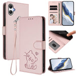 Custodia per telefono in pelle con ciondolo a forma di gatto e cuore in rilievo, completa di cinturino da polso., For Samsung Galaxy A26 / A17, For Samsung Galaxy A06 / A07