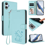 Custodia per telefono in pelle con ciondolo a forma di gatto e cuore in rilievo, completa di cinturino da polso., For Samsung Galaxy A26 / A17, For Samsung Galaxy A06 / A07