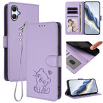 Custodia per telefono in pelle con ciondolo a forma di gatto e cuore in rilievo, completa di cinturino da polso., For Samsung Galaxy A26 / A17, For Samsung Galaxy A06 / A07