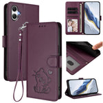 Custodia per telefono in pelle con ciondolo a forma di gatto e cuore in rilievo, completa di cinturino da polso., For Samsung Galaxy A26 / A17, For Samsung Galaxy A06 / A07