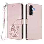 Custodia per telefono in pelle con ciondolo a forma di gatto e cuore in rilievo, completa di cinturino da polso., For Samsung Galaxy A56 / A36 5G, For Samsung Galaxy A05 / M05 4G