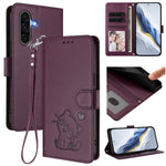 Custodia per telefono in pelle con ciondolo a forma di gatto e cuore in rilievo, completa di cinturino da polso., For Samsung Galaxy A56 / A36 5G, For Samsung Galaxy A05 / M05 4G