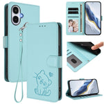 Custodia per telefono in pelle con ciondolo a forma di gatto e cuore in rilievo, completa di cinturino da polso., For Galaxy A27 5G, For Samsung Galaxy A25e 5G