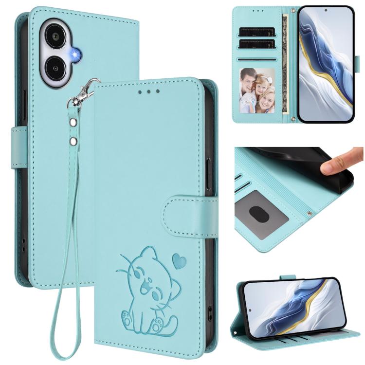 Custodia per telefono in pelle con ciondolo a forma di gatto e cuore in rilievo, completa di cinturino da polso., For Galaxy A27 5G, For Samsung Galaxy A25e 5G
