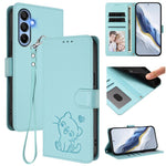 Custodia per telefono in pelle con ciondolo a forma di gatto e cuore in rilievo, completa di cinturino da polso., For Samsung Galaxy A15 4G / 5G, For Samsung Galaxy A55 5G