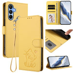 Custodia per telefono in pelle con ciondolo a forma di gatto e cuore in rilievo, completa di cinturino da polso., For Samsung Galaxy A15 4G / 5G, For Samsung Galaxy A55 5G
