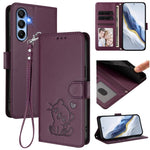 Custodia per telefono in pelle con ciondolo a forma di gatto e cuore in rilievo, completa di cinturino da polso., For Samsung Galaxy A15 4G / 5G, For Samsung Galaxy A55 5G