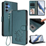 Custodia per telefono in pelle con ciondolo a forma di gatto e cuore in rilievo, completa di cinturino da polso., For Samsung Galaxy A15 4G / 5G, For Samsung Galaxy A55 5G