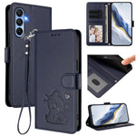 Custodia per telefono in pelle con ciondolo a forma di gatto e cuore in rilievo, completa di cinturino da polso., For Samsung Galaxy A15 4G / 5G, For Samsung Galaxy A55 5G