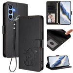 Custodia per telefono in pelle con ciondolo a forma di gatto e cuore in rilievo, completa di cinturino da polso., For Samsung Galaxy A15 4G / 5G, For Samsung Galaxy A55 5G