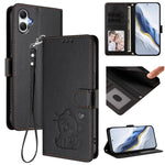 Custodia per telefono in pelle con ciondolo a forma di gatto e cuore in rilievo, completa di cinturino da polso., For Samsung Galaxy A56 / A36 5G, For Samsung Galaxy A05 / M05 4G