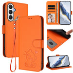 Custodia per telefono in pelle con ciondolo a forma di gatto e cuore in rilievo, completa di cinturino da polso., For Samsung Galaxy A16 4G / 5G, For Samsung Galaxy A05s / F14 4G