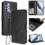 Custodia per telefono in pelle con ciondolo a forma di gatto e cuore in rilievo, completa di cinturino da polso., For Samsung Galaxy A24 4G, For Samsung Galaxy A23 4G / 5G