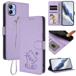 Custodia per telefono in pelle con ciondolo a forma di gatto e cuore in rilievo, completa di cinturino da polso., For Samsung Galaxy A04e 4G / F04, For Samsung Galaxy A14 4G / 5G