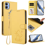 Custodia per telefono in pelle con ciondolo a forma di gatto e cuore in rilievo, completa di cinturino da polso., For Samsung Galaxy A04e 4G / F04, For Samsung Galaxy A14 4G / 5G