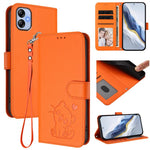 Custodia per telefono in pelle con ciondolo a forma di gatto e cuore in rilievo, completa di cinturino da polso., For Samsung Galaxy A04e 4G / F04, For Samsung Galaxy A14 4G / 5G