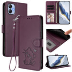 Custodia per telefono in pelle con ciondolo a forma di gatto e cuore in rilievo, completa di cinturino da polso., For Samsung Galaxy A04e 4G / F04, For Samsung Galaxy A14 4G / 5G
