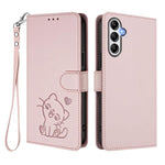 Custodia per telefono in pelle con ciondolo a forma di gatto e cuore in rilievo, completa di cinturino da polso., For Samsung Galaxy A34 5G, For Samsung Galaxy A54 5G