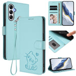 Custodia per telefono in pelle con ciondolo a forma di gatto e cuore in rilievo, completa di cinturino da polso., For Samsung Galaxy A34 5G, For Samsung Galaxy A54 5G
