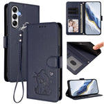 Custodia per telefono in pelle con ciondolo a forma di gatto e cuore in rilievo, completa di cinturino da polso., For Samsung Galaxy A34 5G, For Samsung Galaxy A54 5G