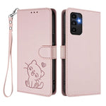 Custodia per telefono in pelle con ciondolo a forma di gatto e cuore in rilievo, completa di cinturino da polso., For Samsung Galaxy A13 4G / 5G, For Samsung Galaxy A53 5G