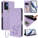 Custodia per telefono in pelle con ciondolo a forma di gatto e cuore in rilievo, completa di cinturino da polso., For Samsung Galaxy A13 4G / 5G, For Samsung Galaxy A53 5G