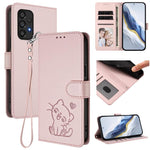 Custodia per telefono in pelle con ciondolo a forma di gatto e cuore in rilievo, completa di cinturino da polso., For Samsung Galaxy A13 4G / 5G, For Samsung Galaxy A53 5G