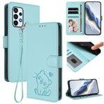 Custodia per telefono in pelle con ciondolo a forma di gatto e cuore in rilievo, completa di cinturino da polso., For Samsung Galaxy A73 5G, For Samsung Galaxy A33 5G