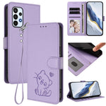 Custodia per telefono in pelle con ciondolo a forma di gatto e cuore in rilievo, completa di cinturino da polso., For Samsung Galaxy A73 5G, For Samsung Galaxy A33 5G