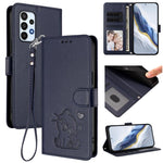 Custodia per telefono in pelle con ciondolo a forma di gatto e cuore in rilievo, completa di cinturino da polso., For Samsung Galaxy A73 5G, For Samsung Galaxy A33 5G