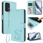 Custodia per telefono in pelle con ciondolo a forma di gatto e cuore in rilievo, completa di cinturino da polso., For Samsung Galaxy A73 5G, For Samsung Galaxy A33 5G