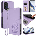 Custodia per telefono in pelle con ciondolo a forma di gatto e cuore in rilievo, completa di cinturino da polso., For Samsung Galaxy A73 5G, For Samsung Galaxy A33 5G