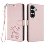 Custodia per telefono in pelle con ciondolo a forma di gatto e cuore in rilievo, completa di cinturino da polso., For Galaxy A27 5G, For Samsung Galaxy A25e 5G