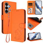 Custodia per telefono in pelle con ciondolo a forma di gatto e cuore in rilievo, completa di cinturino da polso., For Galaxy A27 5G, For Samsung Galaxy A25e 5G