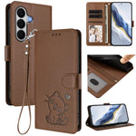 Custodia per telefono in pelle con ciondolo a forma di gatto e cuore in rilievo, completa di cinturino da polso., For Galaxy A27 5G, For Samsung Galaxy A25e 5G
