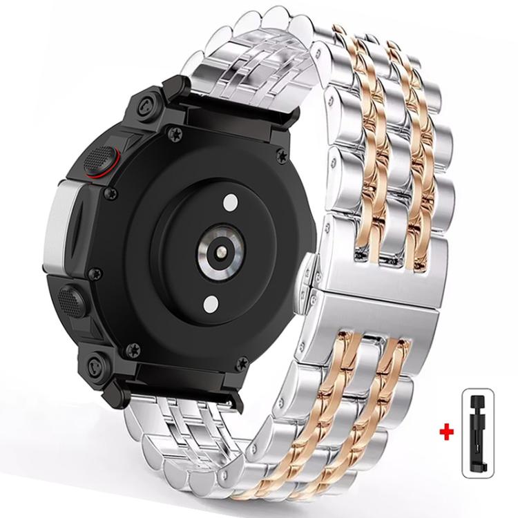 Cinturino per orologio in acciaio inossidabile con fibbia a farfalla e sette perline, For  Amazfit T-Rex 3, For  Amazfit T-Rex 2
