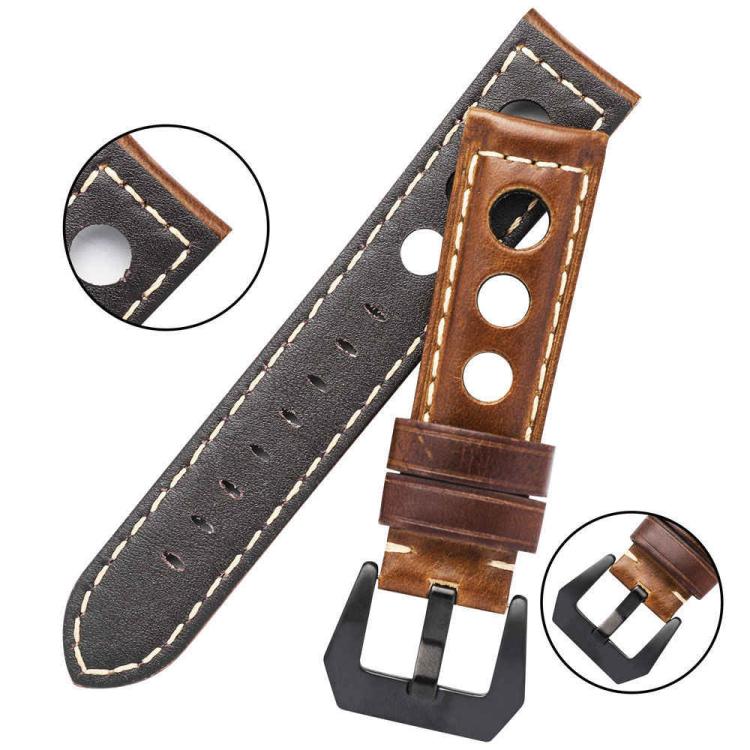 Cinturino per orologio xDfind a tre fori in vera pelle traspirante, 20mm, 22mm, 24mm