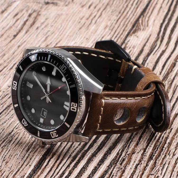 Cinturino per orologio xDfind a tre fori in vera pelle traspirante, 20mm, 22mm, 24mm