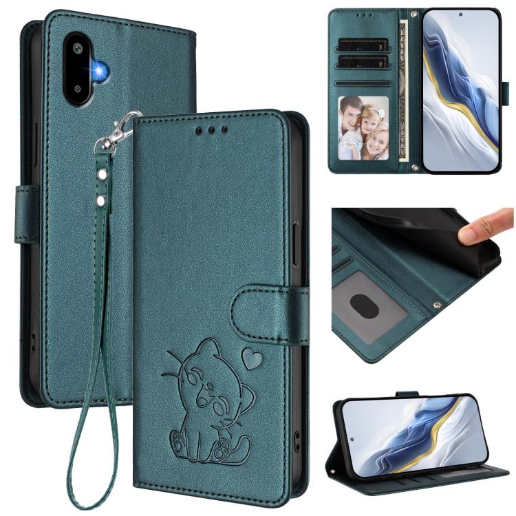 Custodia per telefono in pelle con ciondolo a forma di gatto e cuore in rilievo, completa di cinturino da polso., For Samsung Galaxy M16 5G / F16 5G, For Samsung Galaxy M06 5G / F06 5G