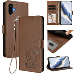 Custodia per telefono in pelle con ciondolo a forma di gatto e cuore in rilievo, completa di cinturino da polso., For Samsung Galaxy M16 5G / F16 5G, For Samsung Galaxy M06 5G / F06 5G