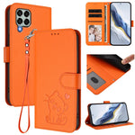 Custodia per telefono in pelle con ciondolo a forma di gatto e cuore in rilievo, completa di cinturino da polso., For Samsung Galaxy M53 5G, For Samsung Galaxy M33 5G