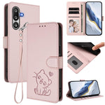 Custodia per telefono in pelle con ciondolo a forma di gatto e cuore in rilievo, completa di cinturino da polso., For Samsung Galaxy M36 5G, For Samsung Galaxy M56 5G