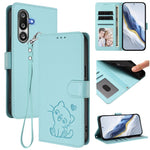 Custodia per telefono in pelle con ciondolo a forma di gatto e cuore in rilievo, completa di cinturino da polso., For Samsung Galaxy M36 5G, For Samsung Galaxy M56 5G