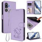 Custodia per telefono in pelle con ciondolo a forma di gatto e cuore in rilievo, completa di cinturino da polso., For Samsung Galaxy M36 5G, For Samsung Galaxy M56 5G
