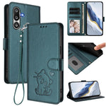 Custodia per telefono in pelle con ciondolo a forma di gatto e cuore in rilievo, completa di cinturino da polso., For Samsung Galaxy M36 5G, For Samsung Galaxy M56 5G