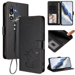 Custodia per telefono in pelle con ciondolo a forma di gatto e cuore in rilievo, completa di cinturino da polso., For Samsung Galaxy M36 5G, For Samsung Galaxy M56 5G