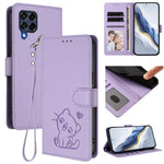 Custodia per telefono in pelle con ciondolo a forma di gatto e cuore in rilievo, completa di cinturino da polso., For Samsung Galaxy M53 5G, For Samsung Galaxy M33 5G